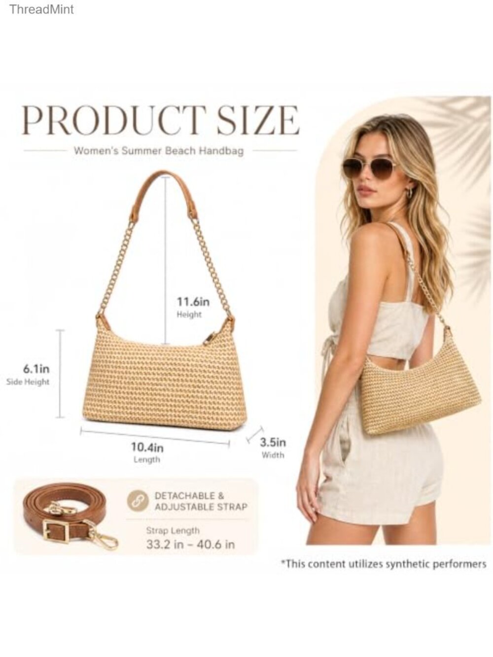 Boho Woven Straw Shoulder Bag Crossbody Hobo Purse Summer Beach Handbag Women - Picture 5 of 6